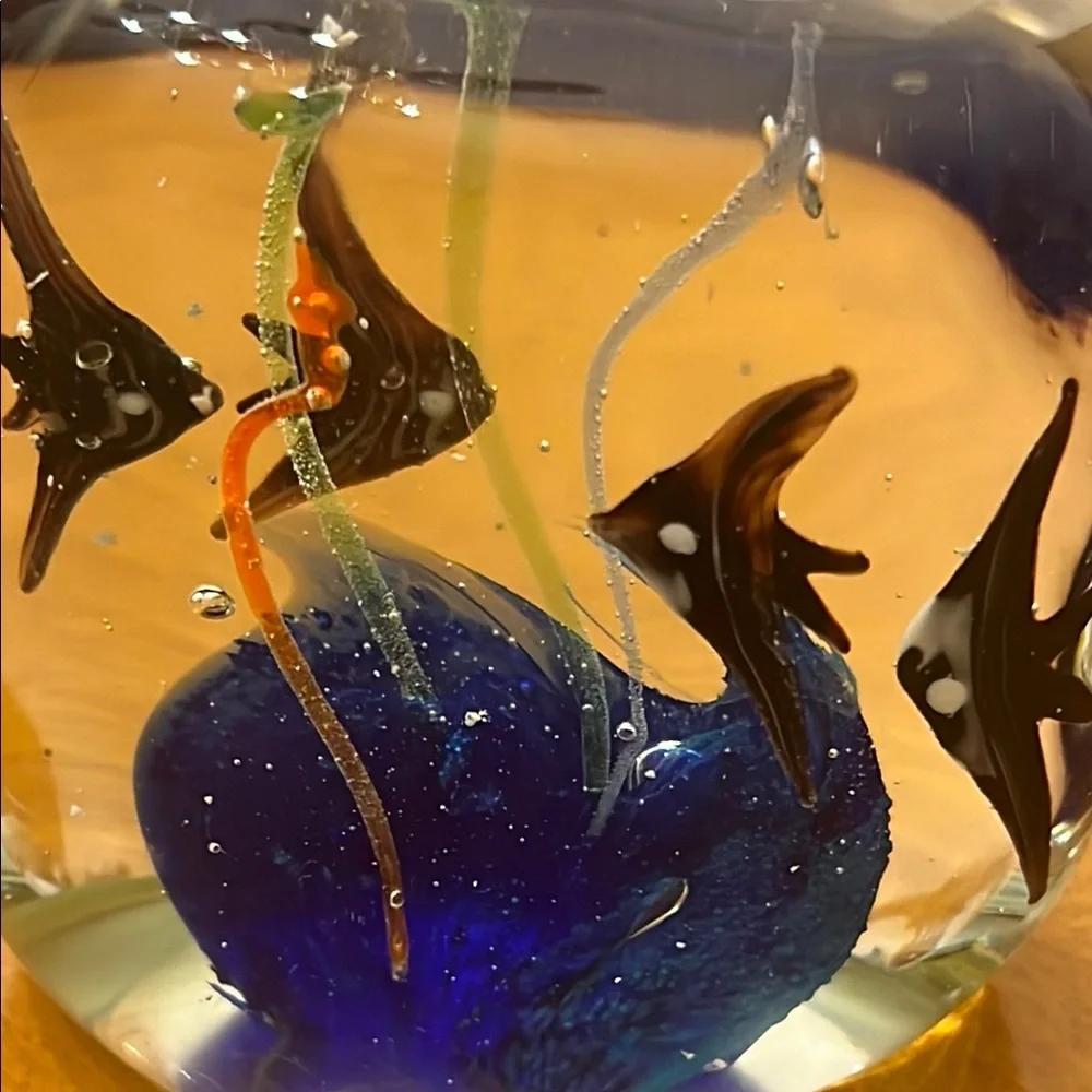 Handcrafted Glass Fish Sculpture - Blue and Black